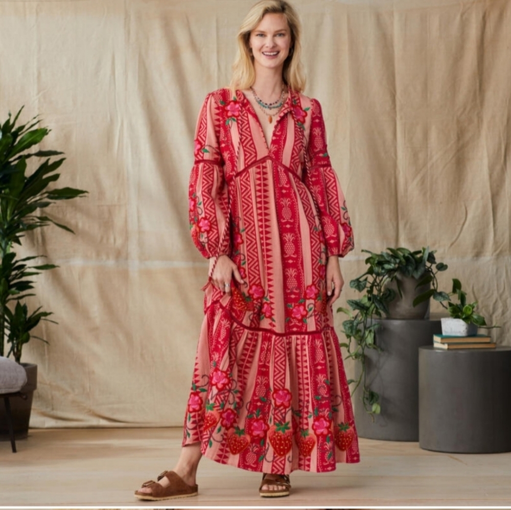 Farm Rio Floral Strawberry Embroidered Maxidress